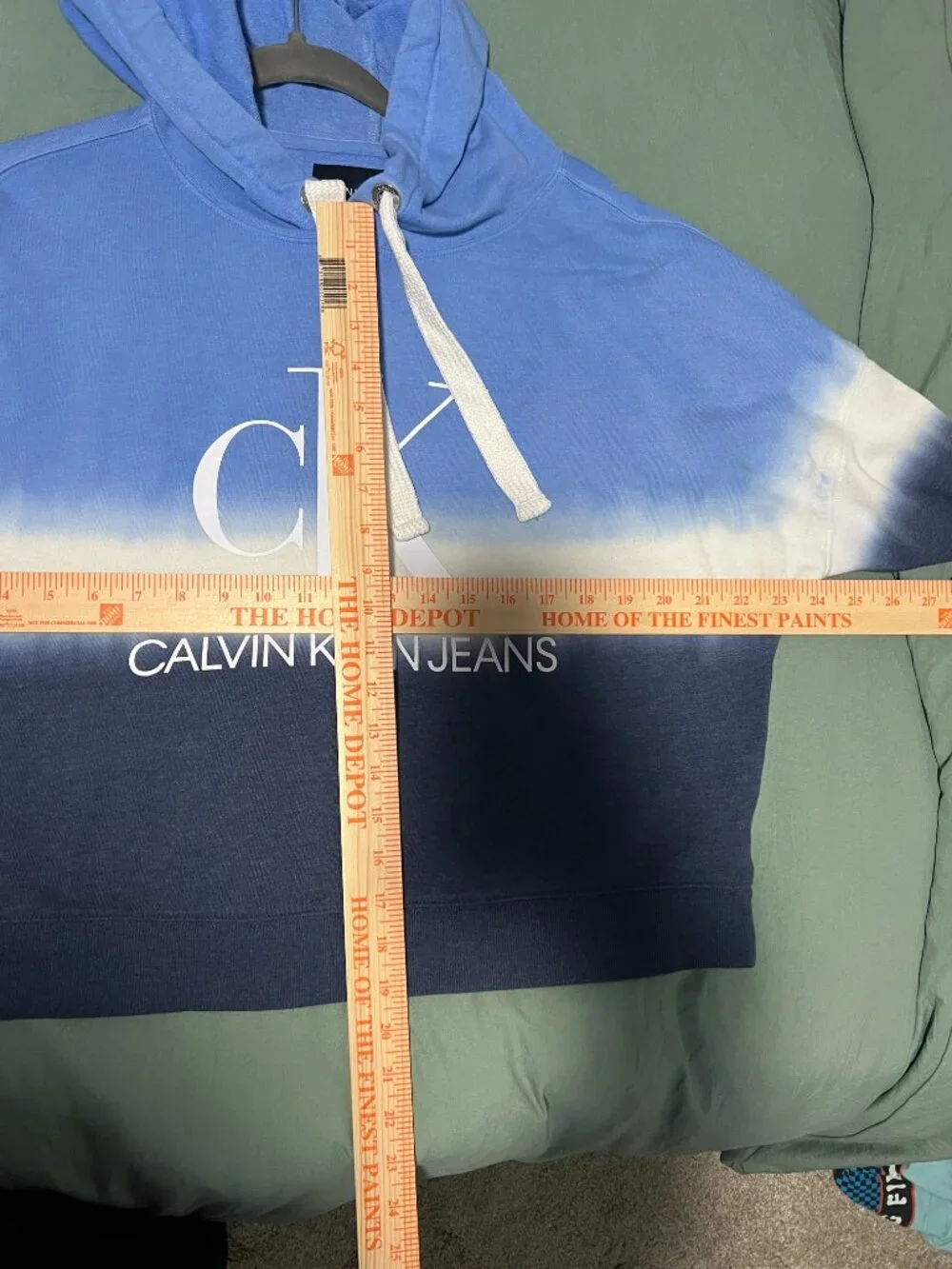 Calvin Klein Jeans Hoodie Womens Medium Blue Tie Dye CK Logo Cropped Sweatshirt - Picture 7 of 10